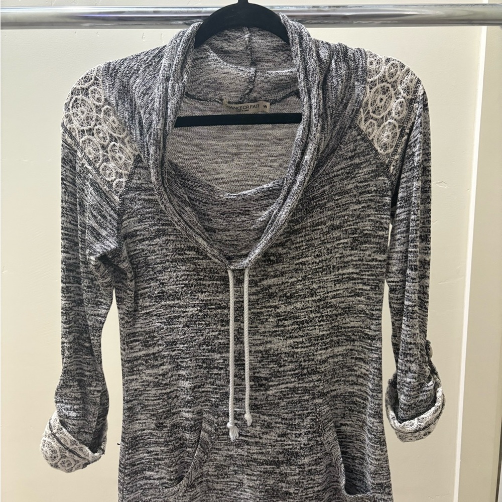 Chance or Fate Gray and White Women's Cowl Neck Top